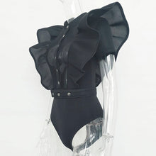 Load image into Gallery viewer, Ruffle Mesh Bodysuit - Black