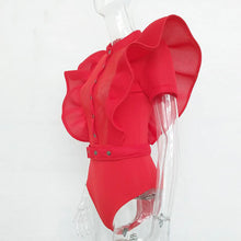 Load image into Gallery viewer, Ruffle Mesh Bodysuit - Red