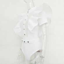 Load image into Gallery viewer, Ruffle Mesh Bodysuit - White